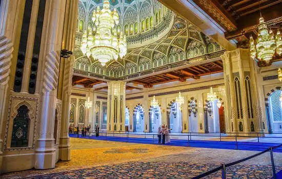 The interior of Sultan Qaboos Grand Mosque